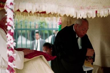 King Taufa'ahau Tupou IV, King of Tonga, at dedication of church Vaine Mo'onia