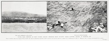 Novel mail service at tiny Pacific Island: swimmer from Nuiafou takes letters ashore in benzine tin