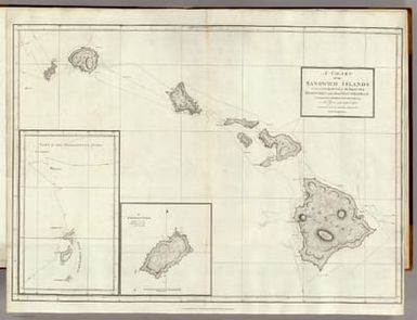 A Chart of the Sandwich Islands as Surveyed during the Visits of His Majesty's Sloop Discovery and Armed Tender Chatham Commanded by George Vancouver Esq. in the Years 1792, 1793 & 1794, and prepared under his immediate inspection by Lieut. Joseph Baker. Engraved by J. Warner. 15. (with) Part of the Gallapagos Isles (and) the Island of Cocoas. London: Published May 1st, 1798, by J. Edwards Pall Mall & G. Robinson Paternoster Row.