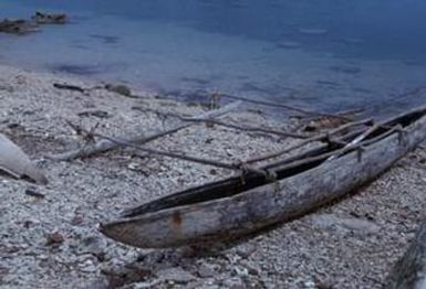 [Outrigger canoe close-up in Port Vila, Vanuatu]