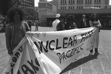 Anti-nuclear Protesters. Pacific Peace Hui march to French Consulate in Princes Street, Auckland