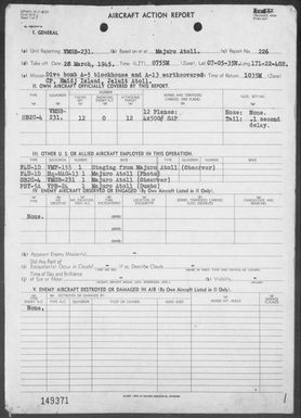 VMSB-231 - ACA Reports Nos 226-230 & 232-235 - Air operations against the Marshall Islands, 3/28/45 - 4/29/45