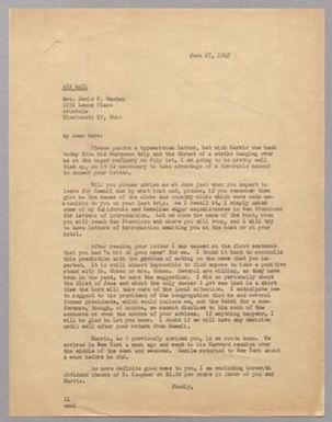 [Letter from I. H. Kempner to Mrs. David F. Weston, June 27, 1949]