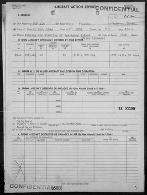 VMF-114 - ACA Form Reps Nos 15-44 to 17/44 - Rep of Offensive Sweeps Against the Palau Is & Yap Is, Carolines, 11/10 & 11/44