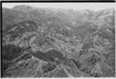 Distant view of mountain trails and road