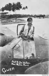 PACIFIC ISLANDS. 1945. FLIGHT LIEUTENANT LAURIE "DOC" WATSON, A PILOT OF NO. 31 SQUADRON RAAF IN THE COCKPIT OF HIS BEAUFIGHTER AIRCRAFT. (DONOR: L. WATSON)
