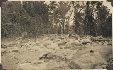 Rock and ash flows 8 miles down stream, Amboga River, 1951 / Albert Speer