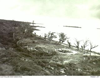 VIEW OF THE COAST AND COASTAL ROAD, NUSA PARADE, WITH A JAPANESE WORKING PARTY BUSY IN THE FOREGROUND. (RNZAF OFFICIAL PHOTOGRAPH.)