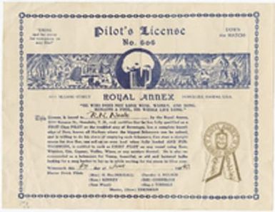 [Farcical pilot's license issued by Royal Annex to Robert H. Neale, June 4, 1940]