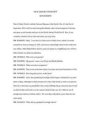 Oral History Interview with Ken Barhite, September 1, 2012