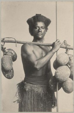 Fijian man in traditional dress, Fiji, approximately 1895