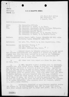USS GILLETTE - Report of A/S action north of the Palau Islands, 7/31/45