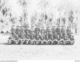 SIAR, NEW GUINEA. 1944-06-23. PERSONNEL OF BATTALION HEADQUARTERS, 57/60TH INFANTRY BATTALION. IDENTIFIED PERSONNEL ARE:- V122014 PRIVATE P.J. DOWLING (1); VX111851 CORPORAL G. NICHOL (2); VX87466 ..