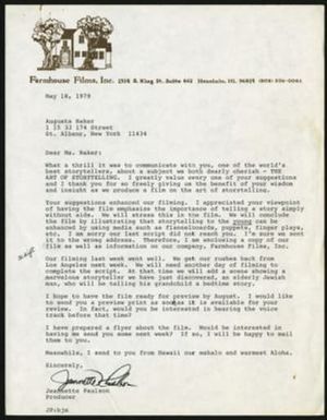 Letter, 1979, Jeannette Paulson to Augusta Baker