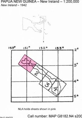 New Ireland / original drawn up according to his own and others' surveys by Dr. Karl Sapper 1909 ; redrafted from existing map, and reproduced by, 69th Engineer Co. (Top.), U.S. Army August 1942