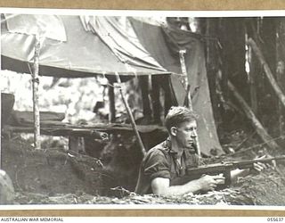 GOODVIEW, NEW GUINEA, 1943-08-10. TX2727 PRIVATE O. A. KEATING OF "D" COMPANY, 2/6TH BATTALION, COVERING THE JAPANESE LINES