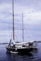 French Polynesia, sailboats anchored off shore of Tahiti Island