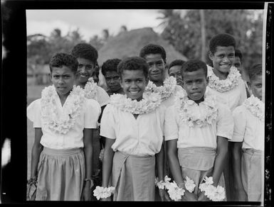 Group of girls and boys at the meke, Vuda village, Fiji