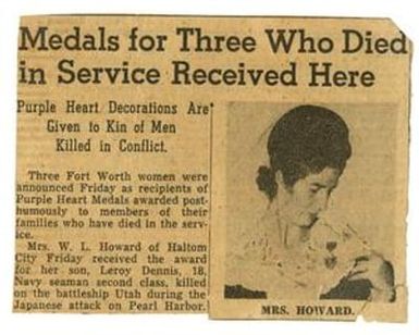 [Clipping: Medal for Three Who Died in Service Received Here]