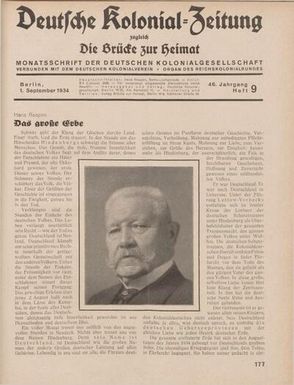 Deutsche Kolonial-Zeitung, 46. Jg. 1. September 1934, Heft 9.