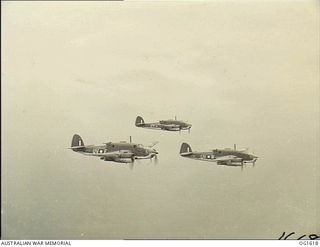 WEWAK AREA, NORTH EAST NEW GUINEA. C. 1944-10. AIRCRAFT OF NO. 8 (BEAUFORT) SQUADRON RAAF, CODE NAME UV-E, UV-S, UV-W, WING THEIR WAY HOME AFTER DROPPING BOMBS ON AN ENEMY TARGET NEAR WEWAK