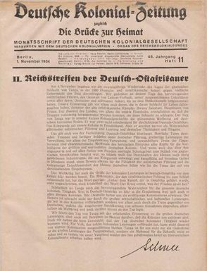 Deutsche Kolonial-Zeitung, 46. Jg. 1. November 1934, Heft 11.