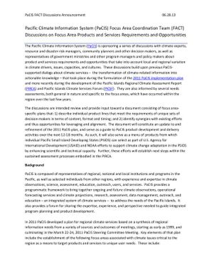 Pacific climate information system (PaCIS) Focus area coordination team (FACT) Discussion on focus area products and sevices requirements and opportunities