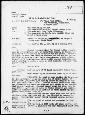 USS EATON - Report of Operations in the Saipan-Tinian Area, Marianas - Period 6/20-24/44