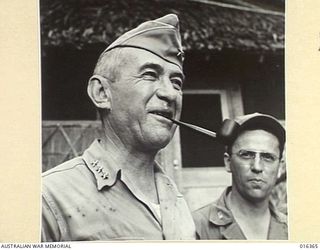 1943-12-30. NEW GUINEA. LIEUTENANT GENERAL WALTER C. KRUEGER, COMMAND OF THE U.S. SIXTH ARMY, WHO IS LEADING THE LARGEST AMPHIBIOUS LANDING OF MARINES IN THIS WAR