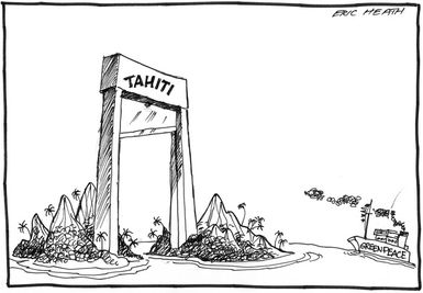 Heath, Eric Walmsley, 1923- :Tahiti [approached by Greenpeace boat]. 14/10/[19]85.