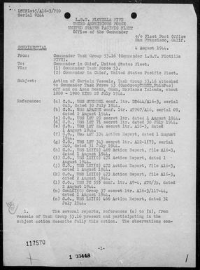 COMTASK-GROUP 53.16 - Rep of act during attempted reinforcement landing at Guam Is, Marianas 7/28/44
