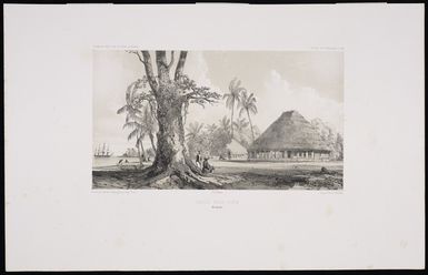 Le Breton, Louis Auguste Marie, 1818-1866 :Grande place d'Apia. Ile Opoulou. Dessine par Lebreton, lithographie par Euge Ciceri. Gide Editeur. Imp. par Thierry freres, Paris. Voyage au pole sud et dans l'Oceanie. Atlas pittoresque Pl 81 [1846]