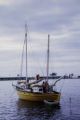 French Polynesia, sailboat anchored off shore of Tahiti Island