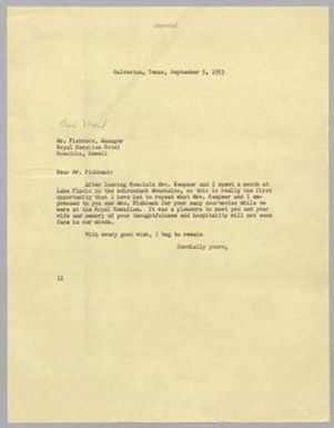[Letter from I. H. Kempner to Mr. Fishback, September 5, 1953]