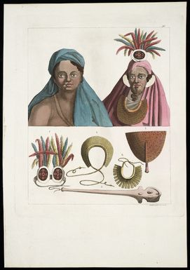 [Hodges, William], 1744-1797 :Woman and chief of Santa Christina; and, Ornaments and weapons at the Marquesas. Plate] N. 90. [1810-1830].