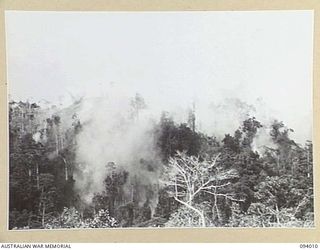 WEWAK AREA, NEW GUINEA, 1945-07-14. 2/1 FIELD REGIMENT AND 2/3 FIELD REGIMENT, FIRED 4,500 25-POUNDER SHELLS OVER A PERIOD OF 45 MINUTES. THIS WAS FOLLOWED BY 350 3-INCH MORTAR BOMBS AND 500 ROUNDS ..