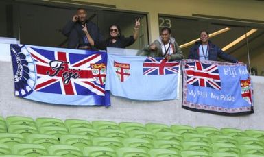 The Fijiana Drua rugby union team and fans at the Super W rugby union grand final, AAMI Park, Melbourne, 23 April 2022 / Leigh Henningham