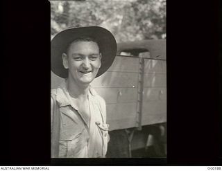 VIVIGANI, GOODENOUGH ISLAND, PAPUA NEW GUINEA. 1943-10-21. 205794 LEADING AIRCRAFTMAN V. J. EDWARDS OF RICHMOND, VIC, A FITTER, OF NO. 7 MOBILE WORKS SQUADRON RAAF