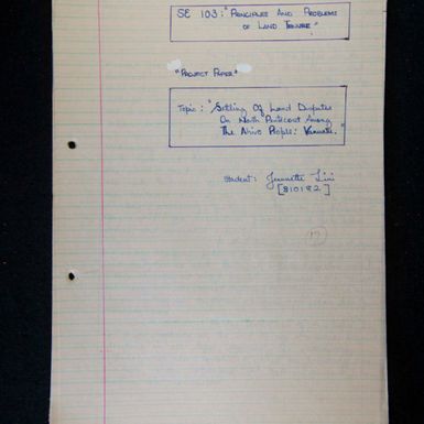 Settling of land disputes on north Pentecost among the Ahivo people: Vanuatu, by Jeanette Lini