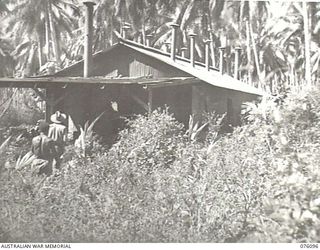 KARKAR ISLAND, NEW GUINEA. 1944-09-20. A HOT AIR COPRA KILN OVERGROWN WITH JUNGLE DURING THE 2 YEARS OF JAPANESE OCCUPATION. THE UNIT WILL BE REESTABLISHED BY NATIVES WORKING UNDER THE DIRECTION OF ..