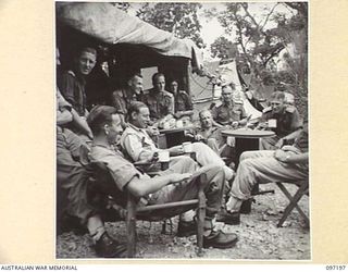 CAPE WOM, NEW GUINEA. 1945-09-27. MORNING TEA IN THE OFFICERS' MESS 2/7 FIELD AMBULANCE
