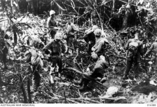 Cape Gloucester, New Britain. 1943.12. United States Marines digging in after their landing