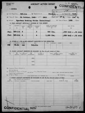 VMF-114 - ACA Form Rep #2-44 - Rep of Bombing Babelthuap Is, Palau Is, on 10/24/44