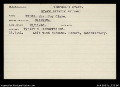 Waugh, Mrs. Joy Clare