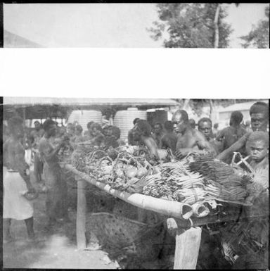 Trestle table laden with beans and other produce, Boong, native market, Rabaul, New Guinea, ca. 1936, 2 / Sarah Chinnery