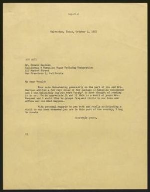 [Letter from I. H. Kempner to Donald Maclean, October 4, 1955]