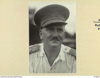 LAE, NEW GUINEA. 1944-08-03. SX25703 MAJOR N. LERAY-MEYER, OFFICER IN CHARGE, HEADQUARTERS, 8TH SALVAGE DEPOT