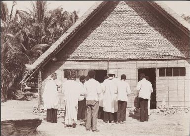 Clergy gathered outside St. Luke's Church for dedication ceremony, Mindoru, Solomon Islands, 1906 / J.W. Beattie