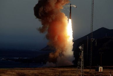 A Minuteman III missile is test launched from Launch Facility 04. The missile traveled approximately 4200 miles in twenty minutes to the Kwajalein Missile Range in Marshall Islands. The test is conducted to prove the reliability of land based nuclear missiles