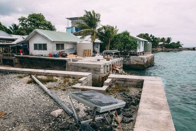 Solar panel on waterfront, Fakaofo, Tokelau